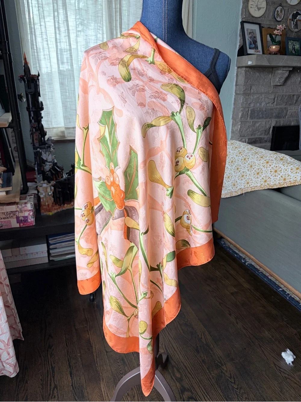 Hermes Pink Orange Green Floral Silk Scarf